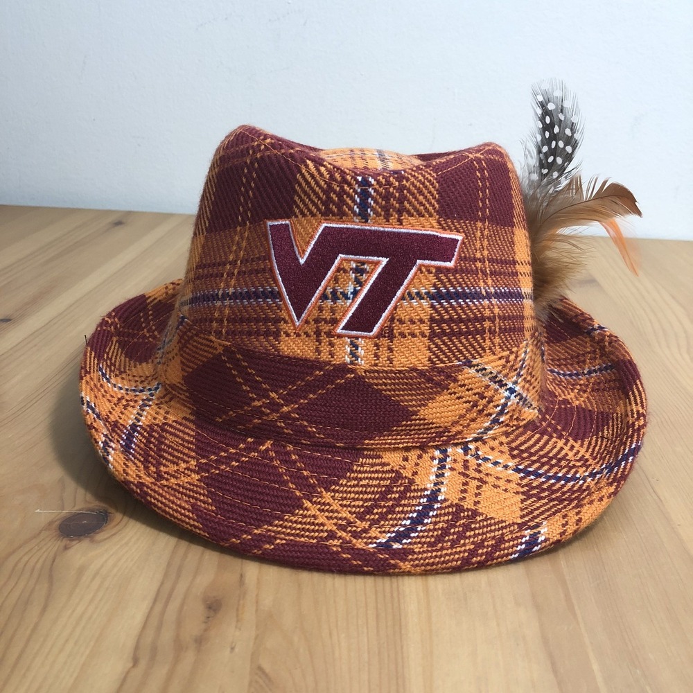 Vintage Virginia Tech Hokies The Honour Society Fedora Hat L(58cm) Plaid Red